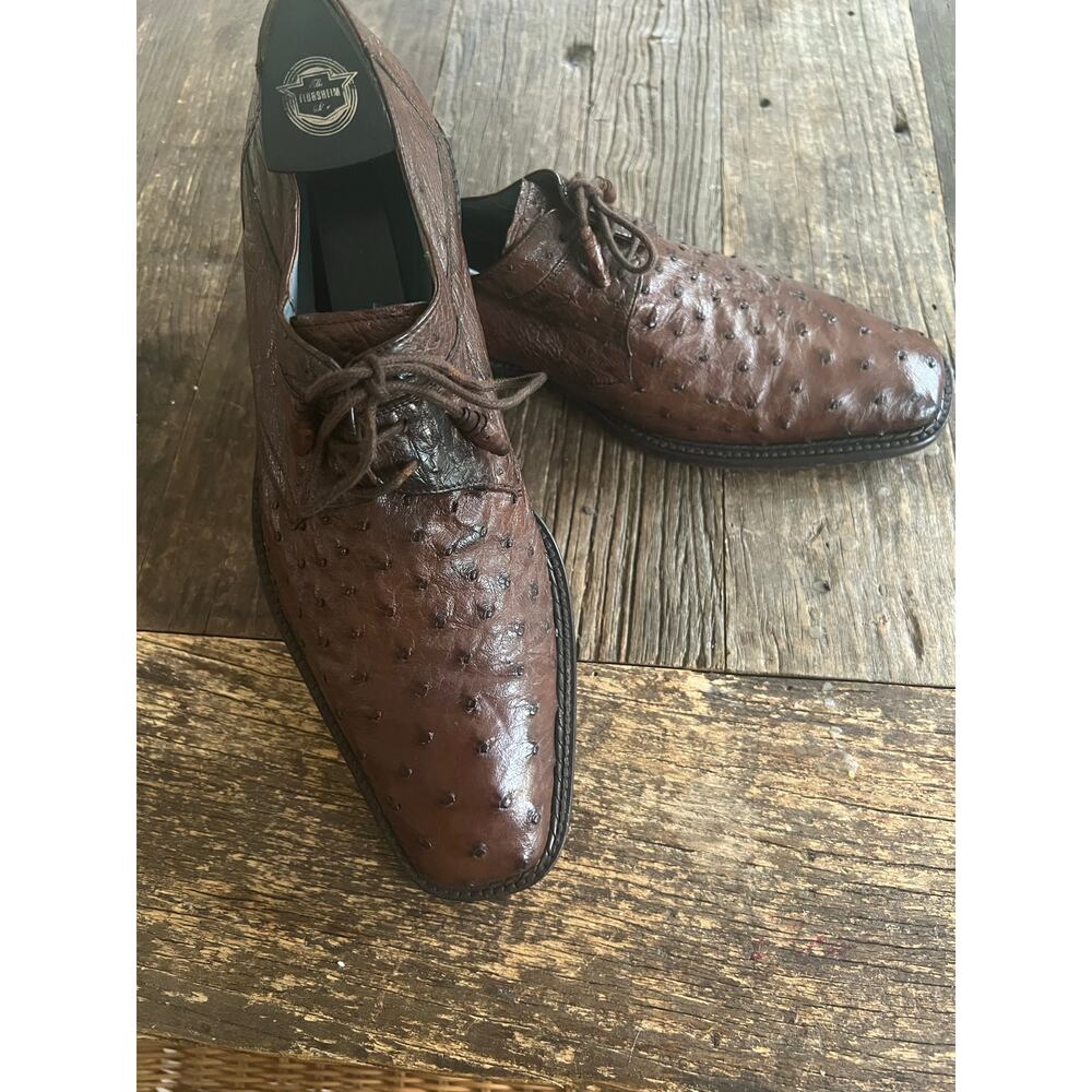 Mezlan Platinum Spain Ostrich Quill Leather Brown Casual Dress Shoes Size 9 M JP